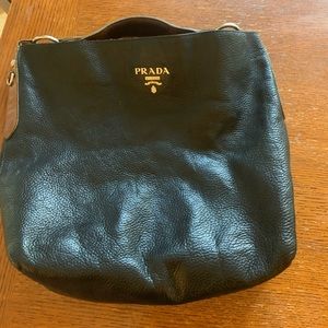 Prada Hobo Shoulder Bag Black Pebbled Leather